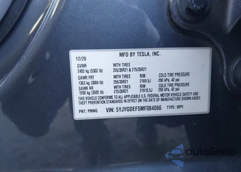 2021 Tesla Model Y Performance Dual Motor All-Wheel Drive from USA, damaged, VIN 5YJYGDEF5MF084066